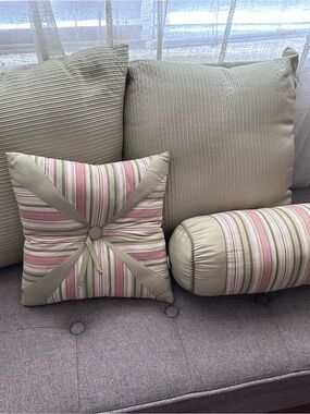 Striped Pink & Green Decorative Throw Pillow Set - Home Bedding